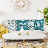 Kussensloop 45 x 45 cm, set van 4 sierkussens, linnen kussenslopen, geometrisch patroon, kussenhoezen voor bank, slaapkamer, bank, outdoor, kussen, 45 x 45 cm