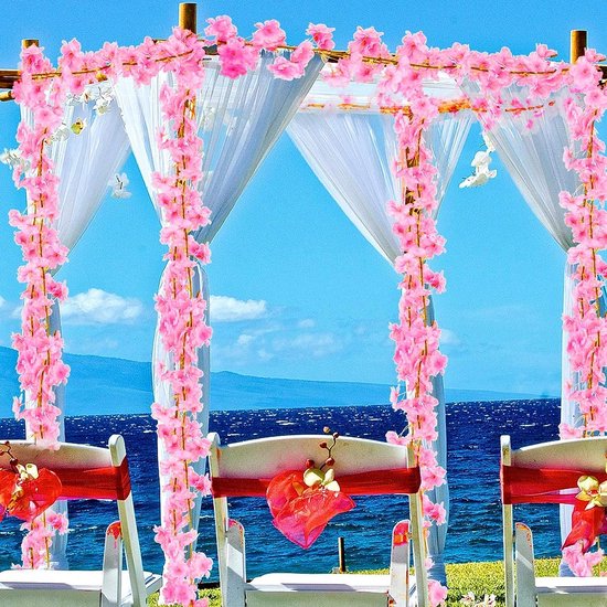 Kunstmatige bloemenslinger, 2 stuks kunstmatige Sakura kersenbloesem slinger nep bloemen guirlande kersenbloesem decor hangende kersenkrans wijnstok voor bruiloft huis tuin feest (roze)