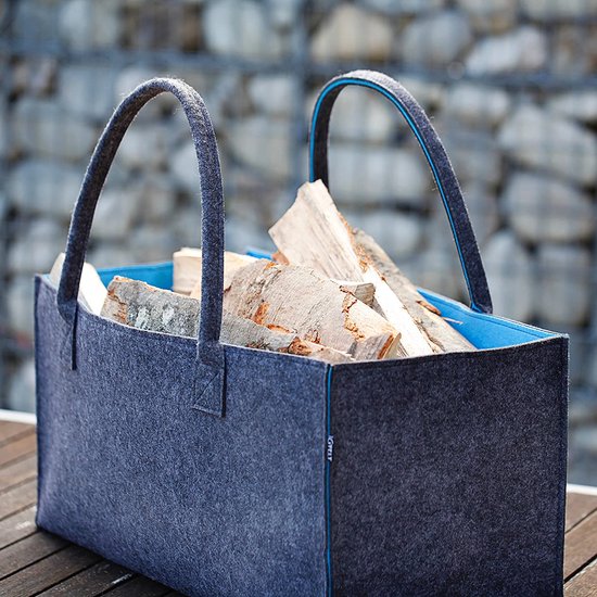 Premium vilten tas - als hoogwaardige boodschappentas, chique vrijetijdstas of badtas, krantenmand, vilten mand, boodschappenmand, stevige brandhouttas - tweekleurig grijs en oranje