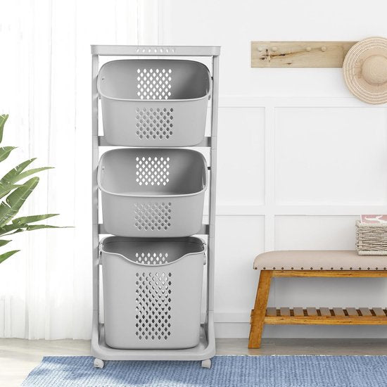 Laundry Basket on Wheels, Laundry Sorter with Floors, Storage Baskets, Laundry Hamper, Laundry Trolley, Laundry Container for Clothes and Toys