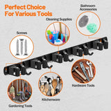 Bezemhouder Muur, Bezemhouder Apparaathouder Wandmontage Roestvrijstalen bezem Mophouder Zelfklevende gereedschapshouder Organizer met 5 houders en 4 haken voor huis, keuken, garage, tuin