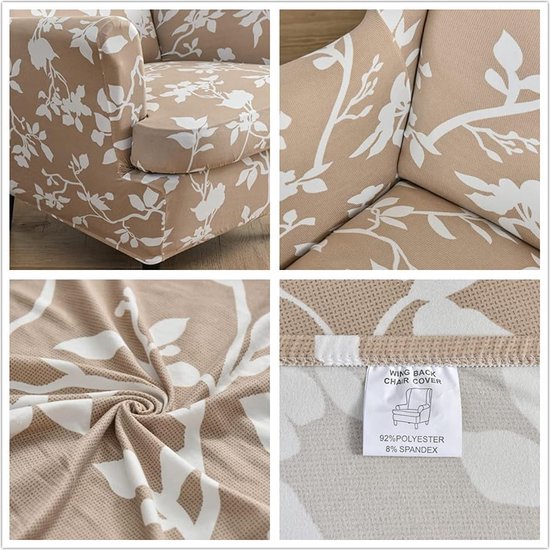 fauteuilhoes, 2-delige set, fauteuilhoes, fauteuilhoes, elastische stretch tijgerstoelhoes met armleuning, hoge rugleuning, universeel, tak van witte bloem