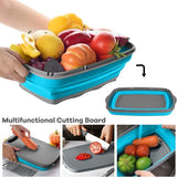 9-in-1 snijplank, multifunctioneel, opvouwbare snijplank, keuken met 5 groentesnijders en 2 messen, draagbare snijplank, kunststof, opvouwbare afvoermand voor kamperen, barbecueën, outdoor