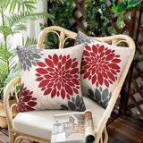 Set van 2 outdoor kussenslopen, rood en grijs, 40 x 40 cm, linnen, waterdichte kussenhoezen, Dahlia boho, sierkussen, bankkussen, decoratief boho, Azteken, bankkussen, overtrek voor bank, bed, terras