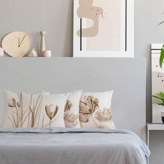 Bloemen Kussensloop 40 x 40 cm, set van 4 outdoor kussens, sierkussens, linnen, kussenhoezen, bloemenpatroon, aquarelschilderij, kussenhoezen voor bank, woonkamer, sierkussen, 40 x 40 cm