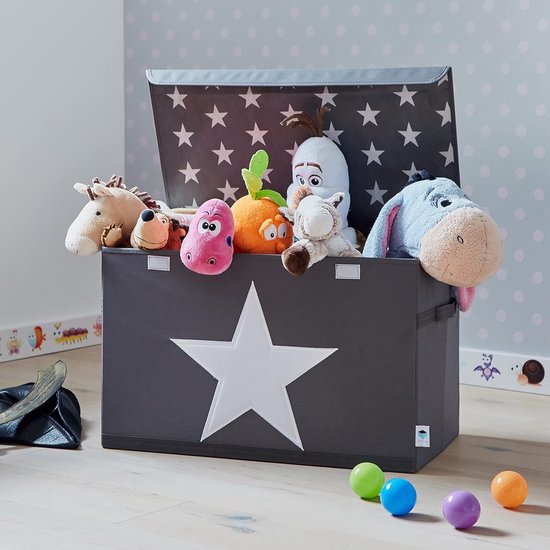 Storage box with lid, large fabric chest, sturdy and extra stable, gray with white star, 62 x 38 x 39 cm. Opbergdoos met deksel, grote stoffen kist, stevig en extra stabiel, grijs met witte ster, 62 x 38 x 39 cm.
