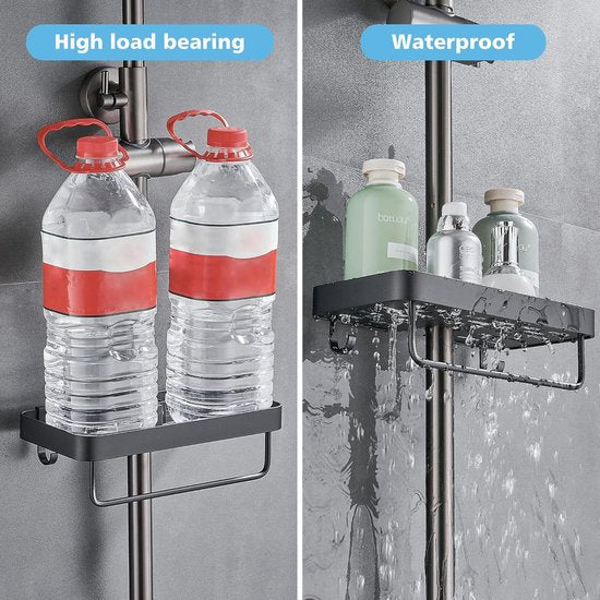 Doucheplank zonder boren metalen doucheplank met ophanging voor 22 mm-25 mm douchestang badkamerplank voor douchehouder 2 niveaus zwart