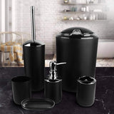 Badkamerset, badkameraccessoires, 6-delige set, tandenborstelhouder, vuilnisbak, toiletborstelhouder, wasbeker, zeepdispenser, perfect voor gezinnen of hotels (zwart)