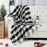 Zachte, gebreide, wollen deken, kwast, plaid, knuffeldeken, bankdeken, slaapdeken, deken, deken, deken, 127 x 152 cm, meerkleurig (zwart)
