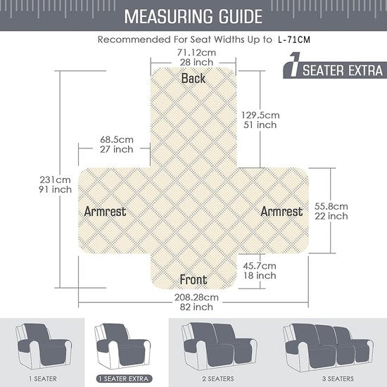 100% waterdichte stoelbeschermer voor televisiefauteuil, anti-slip stoelbeschermer met zakken, armleuning, 1-zits stoelkussen, geschikt voor thuis met kinderen en huisdieren, hond, kaki, L