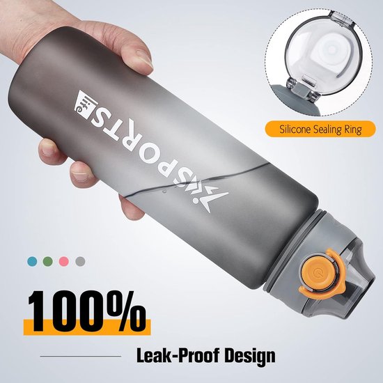 1 liter drinkfles, sportdrinkfles, 1 l, waterfles met afsluitdeksel en lekvrij, BPA-vrij Tritan, voor sportschool, school, fietsen, outdoor, sport, fitness en kantoor
