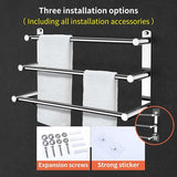 Handdoekenrek Uitschuifbaar 43-78CM Geen boren Roestvrij staal Dubbele handdoekrail Badkamer Wandmontage Badhanddoekrek Wandmontage (Zilver 3-Bar)