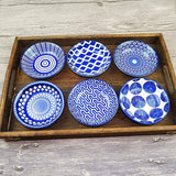 Dipschalen porselein, sausschaaltjes, tapas schalen set, dipschaaltjes, snackschalen en dipschalen, snackkommen set van 6, 9,8 cm, boho-snackbowl voor sushi, sojasaus, snacks, keramische schoteltjes