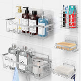 Doucheplank zonder boren, 5 stuks badkamerorganizer, doucheplank zonder boren, badkamerorganizer, badkamerrek, zilvergrijs, van SUS304 roestvrij staal, badkamerrek, douchemand, shampoohouder voor douche