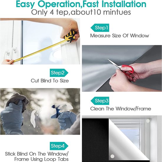 Rolgordijnen voor ramen zonder boren-300 * 145cm dakraam blackout scherm, draagbare reis blackout, voor familie en reizen, incl. Nano zelfklevende tapes, meetlint, vrije besnoeiing