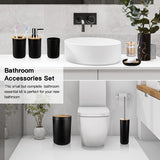 7-delige bamboe badkameraccessoires Badkameraccessoireset Luxe kunststof badkameraccessoireset Tandenborstelhouder Tumbler Toiletborstelset Qtip Houder Zeepbakje Prullenbak Zeepdispenser (zwart)