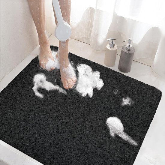 Antislip douchemat, 60 x 60 cm, badmat antislip met afvoer, zachte PVC Loofah antislipmat, badkuip, sneldrogende badmat, zwart