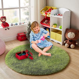 Vloerkleed, rond-shaggy hoogpolig tapijt voor woonkamer, langpolig tapijt, hoogwaardig, zeer onderhoudsvriendelijk, draaddicht, voor binnen (groen, 153 x 153 cm)