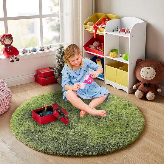 Vloerkleed, rond-shaggy hoogpolig tapijt voor woonkamer, langpolig tapijt, hoogwaardig, zeer onderhoudsvriendelijk, draaddicht, voor binnen (groen, 153 x 153 cm)