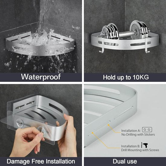 Doucheplank zonder boorruimte aluminium met 2 haken, 2 stuks