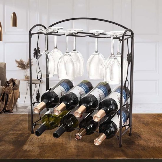 Weinregal aus schwarzem Metall, Aufbewahrung für Ihre Lieblingsweine,Flaschenregal für 8 Flaschen,Perfekt für die Hausbar und Familientreffen