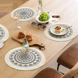 Placemats Set van 4 ronde geweven placemats onderzetters hittebestendige placemats antislip onderzetters voor keuken eetkamer bruiloft boerderij tafeldecoratie (zwart)