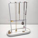 Sieradenstandaard, wit, sieradenorganizer, sieradenboom van metaal voor kettingen en keramiek, sieradenrek voor ringen, oorbellen, armbanden, horloges en accessoires, 17,5 x 7 x 22 cm