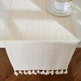 Wasbare tafelloper linnen 1 stuk vierkante tafelloper beige modern geruit opengewerkte tafelloper boho decoratie voor keuken/eetkamer, 40 x 240 cm