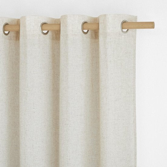 Linen Curtains, Short, Semi-Transparent Linen Curtain, Boho, Set of 2, H 160 x W 140 cm, Living Room Curtains, Linen Look, Short Semi-Transparent Curtains with Eyelets, Linen Curtains,