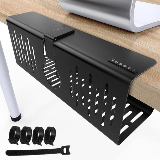 Kabelmanagement onder het bureau, zonder boren, ondertafel, kabelgoot bureau, kabelmand voor het beheren van kabels en stopcontacten, 35 x 13 x 12 cm, zwart