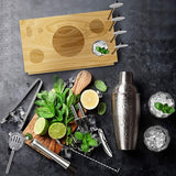 Cocktailset, cocktailshakerset, gemaakt van roestvrij staal, 14-delige barkeeperset, met houten houder, 750 ml, cocktail cadeauset voor thuis of in de bar.