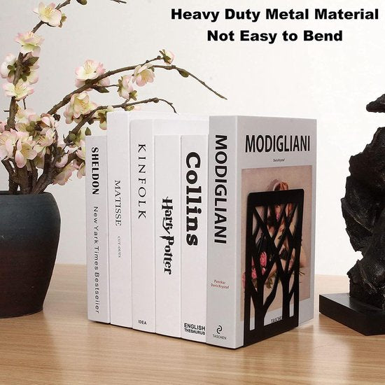 Set of 6 Metal Bookends, Heavy Bookends, Scratch-Resistant and Non-Slip Bookends, Black for Children, Office, Living Room and Study Room, School, Bookstore and Library (17 x 12 cm)