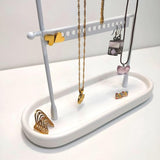 Sieradenstandaard, wit, sieradenorganizer, sieradenboom van metaal voor kettingen en keramiek, sieradenrek voor ringen, oorbellen, armbanden, horloges en accessoires, 17,5 x 7 x 22 cm