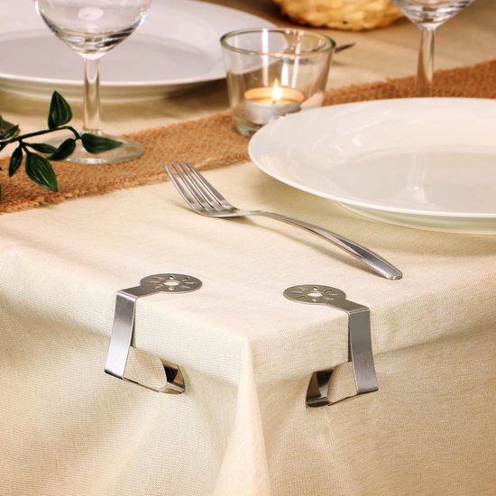 8 x premium roestvrijstalen tafelkleedclips voor binnen en buiten met decoratie op de tafelklemmen (08 stuks/zon)