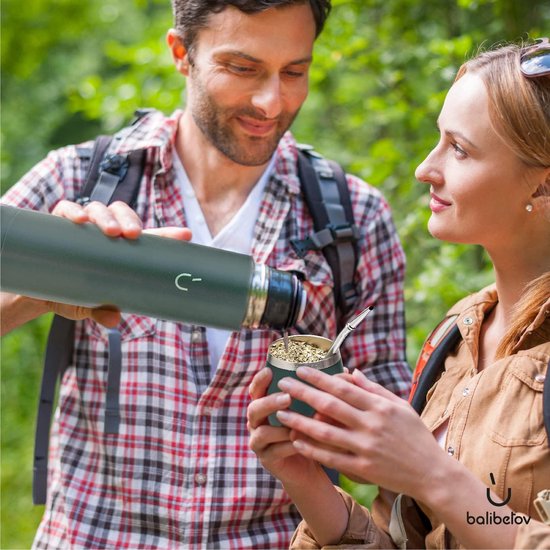 Complete Yerba Mate-set - Moderne Mate-pompoen, thermoskan, bombilla en reinigingsborstel inbegrepen - Allemaal premium kwaliteit 304 18/8 roestvrij staal (groen)