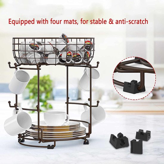 Bekerhouder, staande krakelstandaard, capsulehouder, kopjesrek, organizer, metaal, voor koffiekopjes en bekers, koffiebar, accessoires en keukenorganisatie, 12 haken (brons)