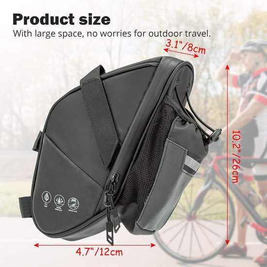 Fietszadeltas, bagagedrager, waterdichte fietszadeltas met flessenhouder, fietstas, zadel voor mountainbike, racefiets, gereedschapstas, fietsaccessoires, 1,5 l