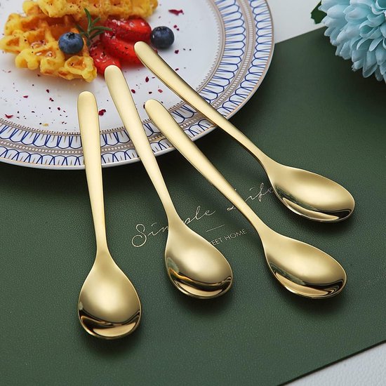 Gouden koffielepels, 6 stuks, roestvrij staal, titanium coating, vergulde theelepels, espressolepel, dessertlepel, theelepel, kleine mini-lepelset voor feestjes, vaatwasmachinebestendig