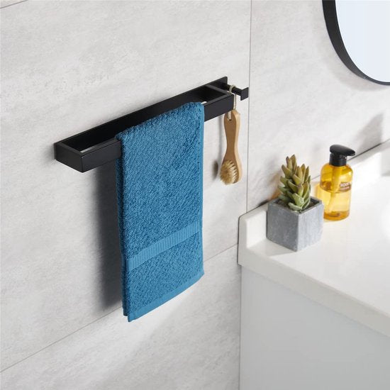 Handdoekhouder zone boring, mat, handdoekstang voor badkamer, 304 roestvrij staal, zelfklevende gastendoekhouder, lijm, gastendoekjesstang met haak, 40 cm, voor badkamer