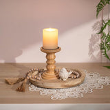 Houten dienblad, kaarsendienblad, decoratie, 28,5 cm, rond, kaarsenbord, houten dienblad, landhuis, kandelaar, decoratief bord, tafeldecoratie, woonkamer