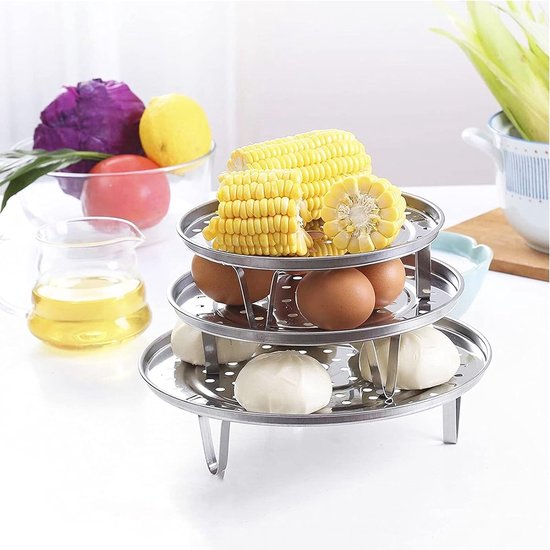 Roestvrijstalen stoompan, 5 stuks, stoominzetstuk, ronde standaard, stoominzet van roestvrij staal, voor kookpannen, potten, taartrooster, afkoelrooster voor koken, braden, bakken, 18/20/22/24/26 cm.