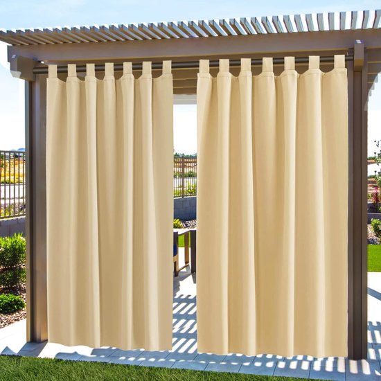 buitengordijn, weerbestendig en zonwering, waterdicht 132 x 215 cm, klittenbandsluiting geschikt voor ramen, tuinhuisjes en balkons (beige x 1 stuk)