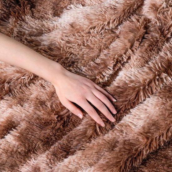 Kunstbont deken – stropdaskleuring in kaki Sherpa schapendeken – comfort luxe pluizige knuffeldeken – zachte deken voor bank en bed - 130 cm x 160 cm