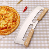 Pizza wiegmes, pizzasnijder met dubbele houten handgreep, pizzames van roestvrij staal met beschermhoes, geschikt voor het snijden van pizza, 35 cm