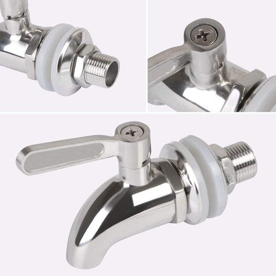 Roestvrijstalen drankdispenserkraan Vervangingskraan 304 Wijnsap Draaikraan Biertapwaterdispenser voor biervat of gals (16 mm)
