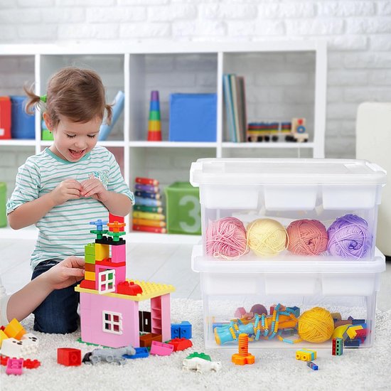 Opbergdozen met deksel voor bouwstenen, gereedschap, handwerk, kleurpotloden, stapelbare kisten, speelgoed, opbergdoos van kunststof met afneembaar dienblad, knutselopbergdoos