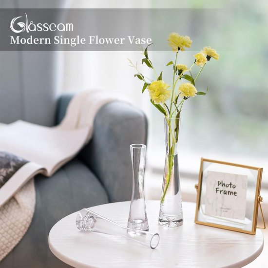 Bloemenvaas, modern, glazen vazen, smal: 3-delig, 24,5 cm hoog, blomus vaas, glas, set, handgemaakte smalle vazen, tafeldecoratie, woonkamer, eettafel, tulpenvaas, decoratieve vaas voor