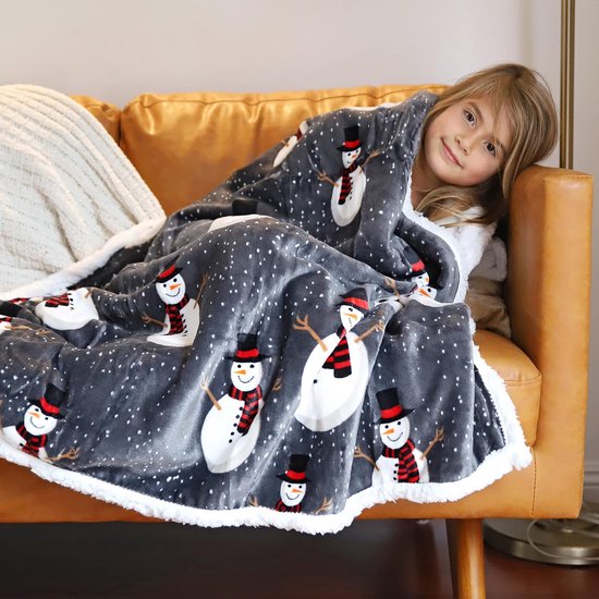 Sherpa Deken met kerstworp, superzachte pluizige Sherpa Throw tv-deken, decoratieve deken voor bed, bank, vakantie, decoratie, 130 x 150 cm, sneeuwpoppatroon