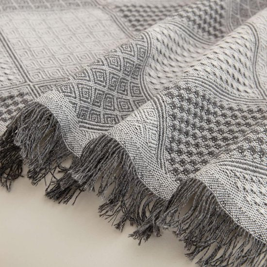 Diamantpatroon Bankkleed Deken Omkeerbaar XXL Grote bankkleed Bankhoes Decoratieve bankhoes Bankdekens voor het bedekken van sprei met kwastjes - Lichtgrijs, 180x340cm