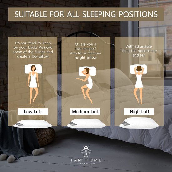 FAM Home Kussen 50 x 70 cm, set van 2 stuks, zachte microvezel, aanpasbaar, hoofdkussen mensen met optimale ondersteuning, binnenkussen, verborgen, met ritssluiting, extra zak met vulmateriaal